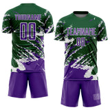 Custom Green Purple-White Abstract Fragment Art Splash Sports Sublimation Soccer Uniform Jersey