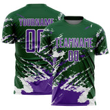 Custom Green Purple-White Abstract Fragment Art Splash Sports Sublimation Soccer Uniform Jersey