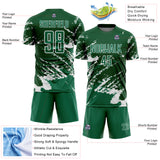 Custom Green Kelly Green-White Abstract Fragment Art Splash Sports Sublimation Soccer Uniform Jersey