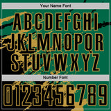 Custom Kelly Green Black-Old Gold Abstract Fragment Art Splash Sports Sublimation Soccer Uniform Jersey