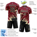 Custom Crimson Black-Cream Abstract Fragment Art Splash Sports Sublimation Soccer Uniform Jersey