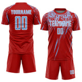 Custom Red Light Blue-White Splash Sports Sublimation Soccer Uniform Jersey