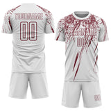 Custom White Burgundy Splash Sports Sublimation Soccer Uniform Jersey
