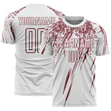 Custom White Burgundy Splash Sports Sublimation Soccer Uniform Jersey