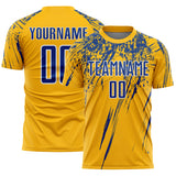 Custom Gold Royal-White Splash Sports Sublimation Soccer Uniform Jersey
