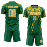 Custom Kelly Green Gold-White Splash Sports Sublimation Soccer Uniform Jersey