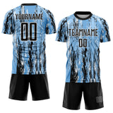 Custom Light Blue Black-White Argentina Splatter Pattern Sports Sublimation Soccer Uniform Jersey