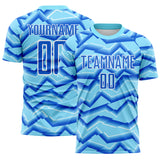 Custom Lakes Blue Powder Blue-White Lines Sports Sublimation Soccer Uniform Jersey