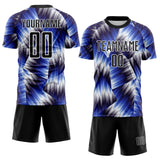 Custom Black Royal-White Lines Sports Sublimation Soccer Uniform Jersey