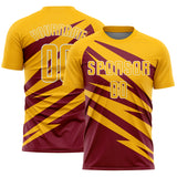 Custom Gold Crimson-White Abstract Line Sports Sublimation Soccer Uniform Jersey