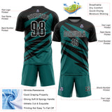 Custom Black Teal-White Abstract Line Sports Sublimation Soccer Uniform Jersey