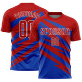 Custom Red Thunder Blue-White Abstract Line Sports Sublimation Soccer Uniform Jersey
