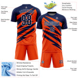 Custom Navy Orange-White Abstract Line Sports Sublimation Soccer Uniform Jersey