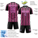 Custom Black Pink-Light Blue Stripe Sports Sublimation Soccer Uniform Jersey