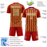 Custom Red Old Gold-White Stripe Sports Sublimation Soccer Uniform Jersey