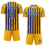 Custom Gold Royal-White Stripe Sports Sublimation Soccer Uniform Jersey