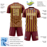 Custom Burgundy Old Gold-White Stripe Sports Sublimation Soccer Uniform Jersey