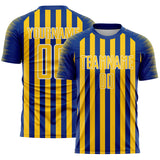 Custom Royal Yellow-White Stripe Sports Sublimation Soccer Uniform Jersey