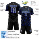 Custom Black Royal-White Abstract Line Sports Sublimation Soccer Uniform Jersey