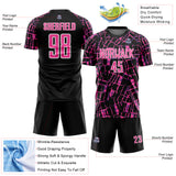 Custom Black Pink-White Abstract Line Sports Sublimation Soccer Uniform Jersey