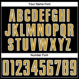 Custom Black Old Gold-White Abstract Line Sports Sublimation Soccer Uniform Jersey