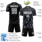 Custom Black Gray-White Abstract Line Sports Sublimation Soccer Uniform Jersey