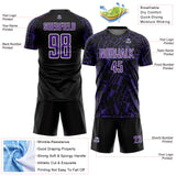 Custom Black Purple-White Abstract Line Sports Sublimation Soccer Uniform Jersey
