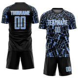 Custom Black Light Blue-White Abstract Line Sports Sublimation Soccer Uniform Jersey