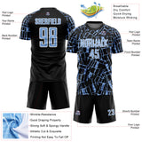 Custom Black Light Blue-White Abstract Line Sports Sublimation Soccer Uniform Jersey