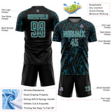 Custom Black Teal-White Abstract Line Sports Sublimation Soccer Uniform Jersey