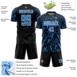 Custom Black Powder Blue-White Abstract Line Sports Sublimation Soccer Uniform Jersey