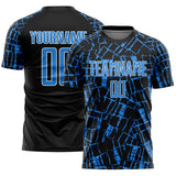 Custom Black Powder Blue-White Abstract Line Sports Sublimation Soccer Uniform Jersey