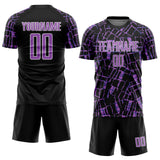 Custom Black Medium Purple-White Abstract Line Sports Sublimation Soccer Uniform Jersey