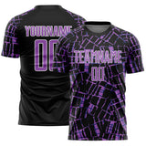 Custom Black Medium Purple-White Abstract Line Sports Sublimation Soccer Uniform Jersey