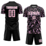 Custom Black Light Pink-White Abstract Line Sports Sublimation Soccer Uniform Jersey
