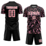 Custom Black Medium Pink-White Abstract Line Sports Sublimation Soccer Uniform Jersey