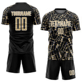 Custom Black Vegas Gold-White Abstract Line Sports Sublimation Soccer Uniform Jersey