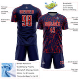 Custom Navy Red-White Abstract Line Sports Sublimation Soccer Uniform Jersey