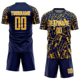 Custom Navy Gold-White Abstract Line Sports Sublimation Soccer Uniform Jersey
