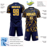 Custom Navy Gold-White Abstract Line Sports Sublimation Soccer Uniform Jersey