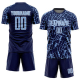 Custom Navy Light Blue-White Abstract Line Sports Sublimation Soccer Uniform Jersey
