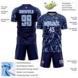 Custom Navy Light Blue-White Abstract Line Sports Sublimation Soccer Uniform Jersey