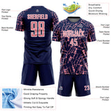 Custom Navy Medium Pink-White Abstract Line Sports Sublimation Soccer Uniform Jersey