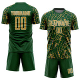 Custom Green Old Gold-White Abstract Line Sports Sublimation Soccer Uniform Jersey