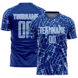 Custom Royal Light Blue-White Abstract Line Sports Sublimation Soccer Uniform Jersey