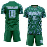 Custom Kelly Green Light Blue-White Abstract Line Sports Sublimation Soccer Uniform Jersey