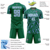 Custom Kelly Green Light Blue-White Abstract Line Sports Sublimation Soccer Uniform Jersey