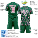 Custom Kelly Green Light Pink-White Abstract Line Sports Sublimation Soccer Uniform Jersey
