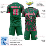 Custom Kelly Green Neon Pink-White Abstract Line Sports Sublimation Soccer Uniform Jersey