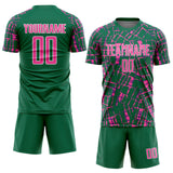 Custom Kelly Green Pink-White Abstract Line Sports Sublimation Soccer Uniform Jersey